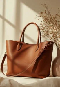 cognac brown leather shoulder tote