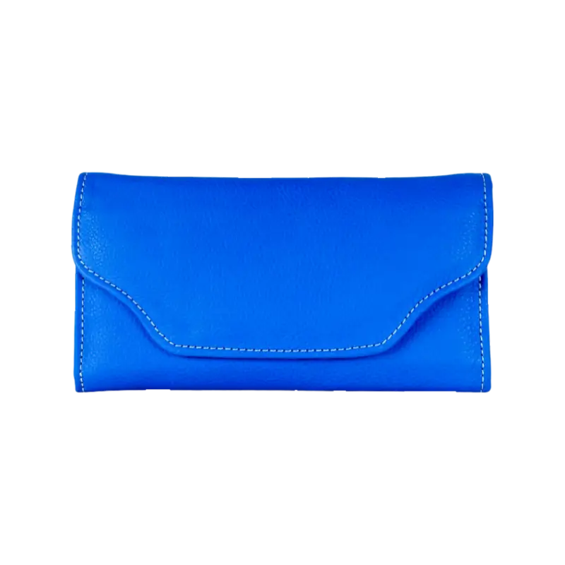 Leather Long Wallet 3 Folds Blue