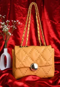 quilted mustard chain strap shoulder bag